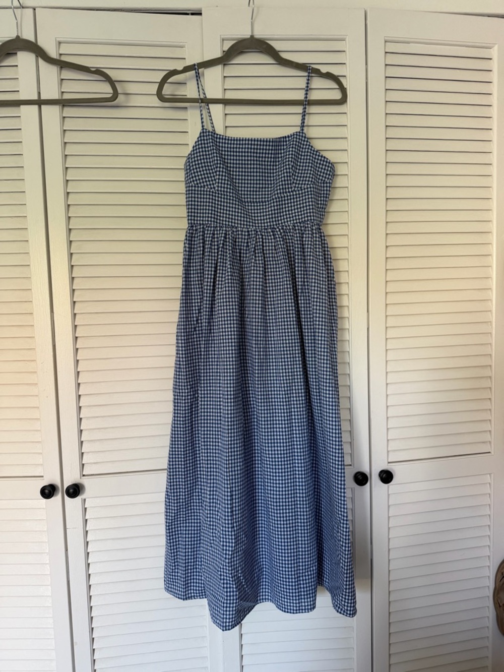 Olivaceous Blue Gingham Spaghetti-Strap Dress